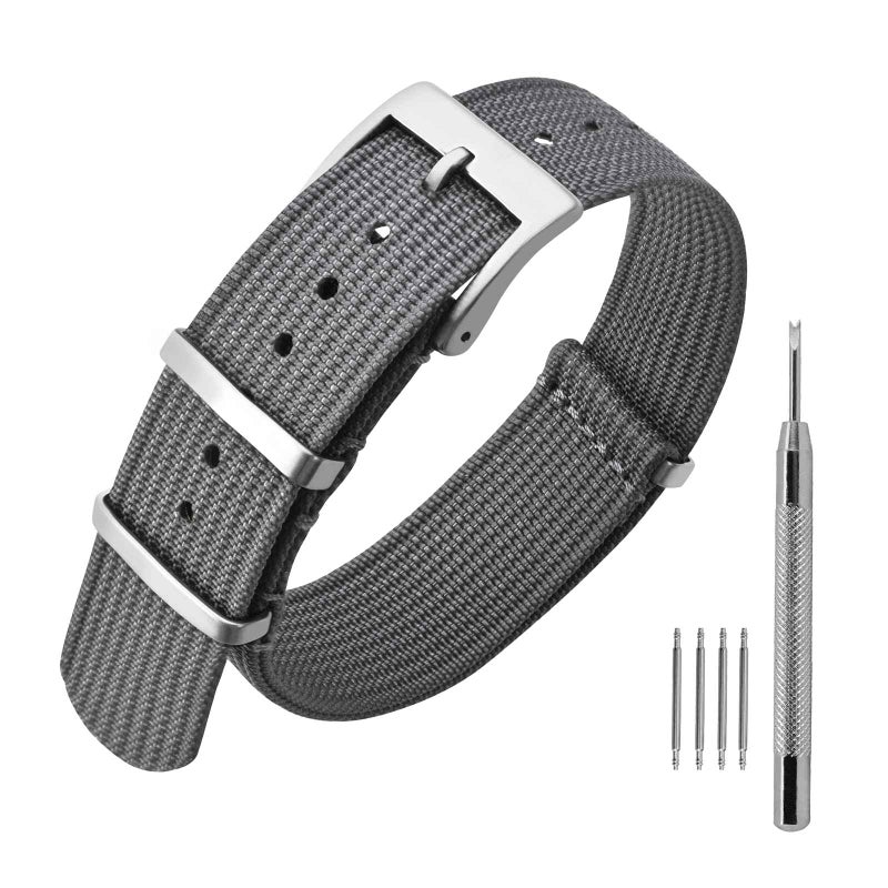ANNEFIT Nylon Watch Band 18mm OnePiece Waterproof Military Watch Straps with Heavy Silver Buckle Grey - Image 2