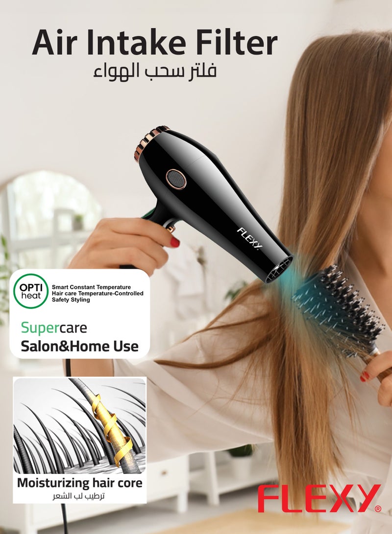 Flexy 2-in-1 Hair Dryer & Straightener Combo, 2000W AC Motor Dryer with 3 Nozzles, Fast-Heating Straightener, Digital Temperature Display, Hot & Cold Air, Salon & Home Use, 2 Years Warranty - Image 3