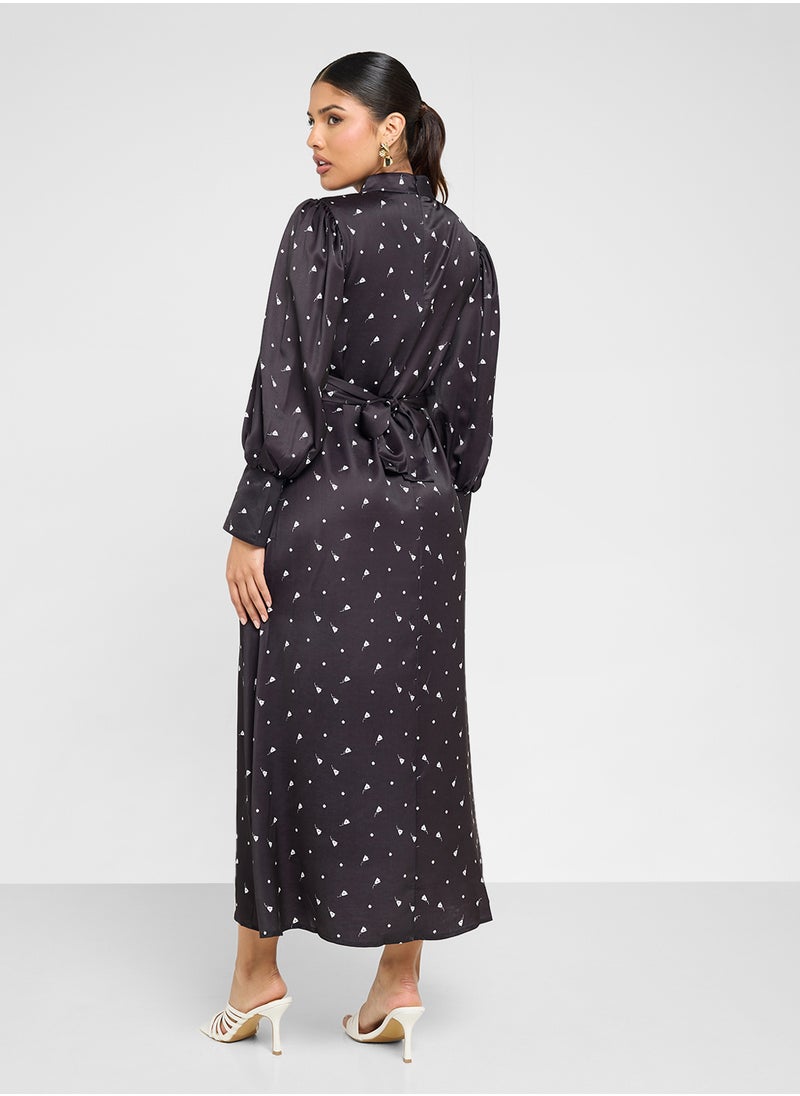 ELLA Ditsy Print Dress With Puff Sleeves  - Image 2