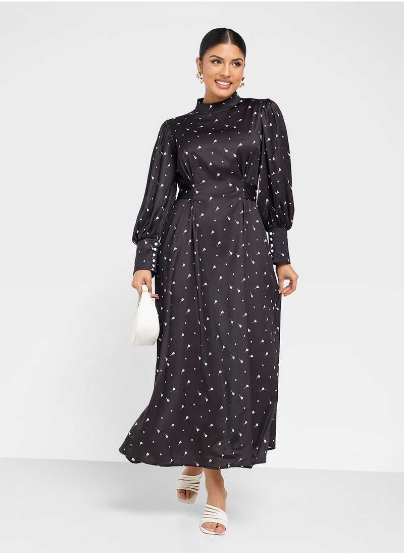 ELLA Ditsy Print Dress With Puff Sleeves  - Image 1