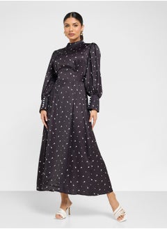 ELLA Ditsy Print Dress With Puff Sleeves  - Image 4