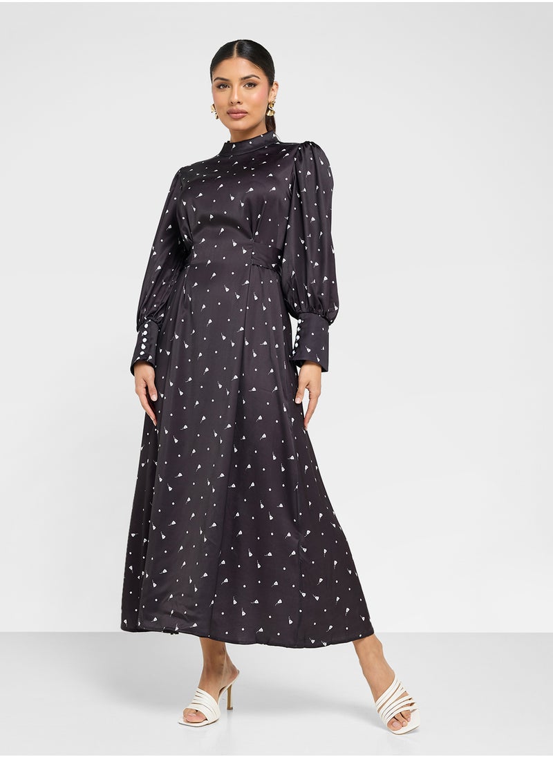 ELLA Ditsy Print Dress With Puff Sleeves  - Image 4