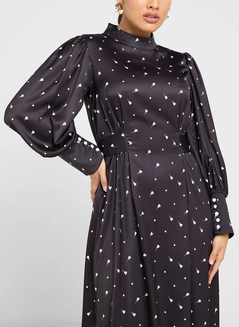 ELLA Printed Bishop Sleeve Dress