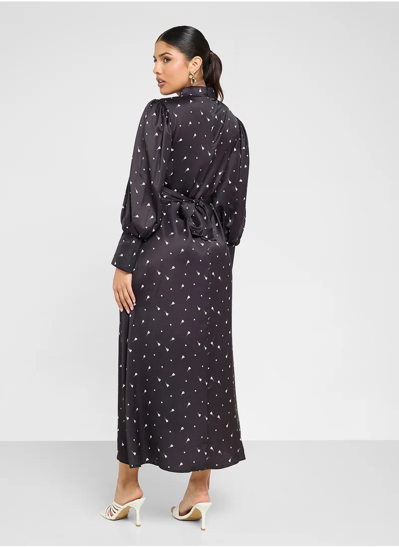 ايلا Ditsy Print Dress With Puff Sleeves