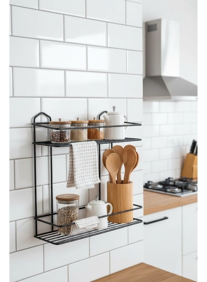 Happy Home Double Stainless Steel Corner Shelf - 2 Shelves for Shampoo, Soap and Toiletries Storage, Elegant 31 x 30cm, Suitable for Bathroom and Kitchen, Luxury Black - Image 3