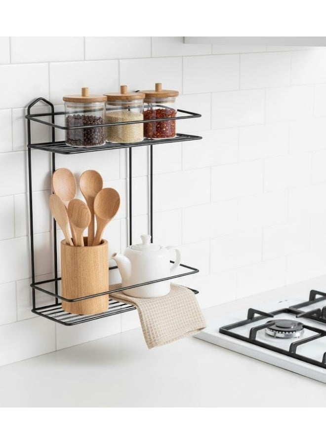 Happy Home Double Stainless Steel Corner Shelf - 2 Shelves for Shampoo, Soap and Toiletries Storage, Elegant 31 x 30cm, Suitable for Bathroom and Kitchen, Luxury Black - Image 2