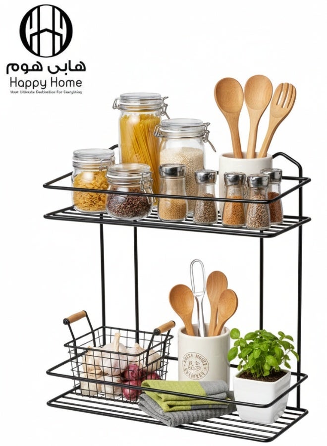 Happy Home Double Stainless Steel Corner Shelf - 2 Shelves for Shampoo, Soap and Toiletries Storage, Elegant 31 x 30cm, Suitable for Bathroom and Kitchen, Luxury Black - Image 1