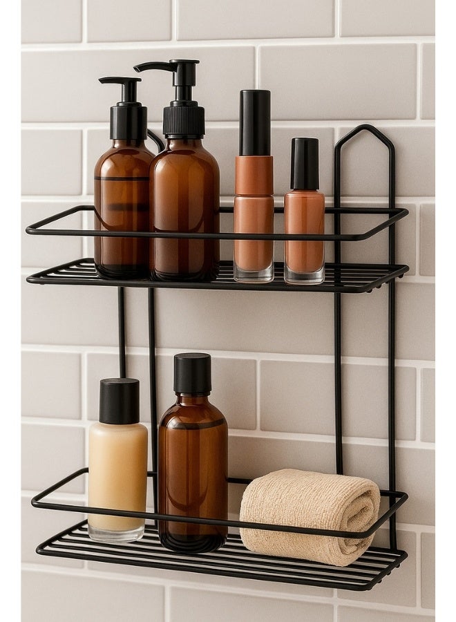 Happy Home Double Stainless Steel Corner Shelf - 2 Shelves for Shampoo, Soap and Toiletries Storage, Elegant 31 x 30cm, Suitable for Bathroom and Kitchen, Luxury Black - Image 5