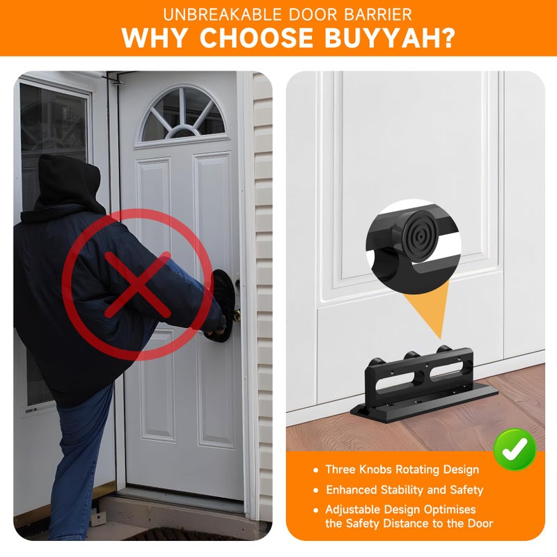 BUYYAH Door Security Bar, French Security Door Brace, Security Door Barricade, Withstands 3000 Lbs, Prevents Entry Burglaries Home Invasions - Image 3