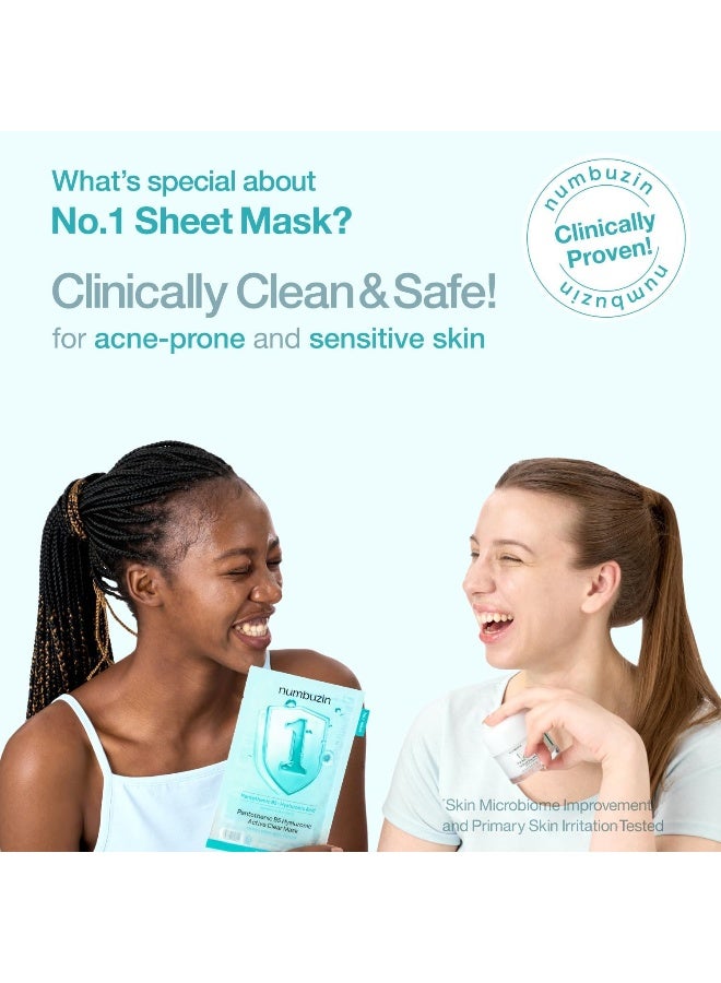 numbuzin No.1 Sheet Mask | Pantothenic B5 Hyaluronic Active Clear Mask | Calming, Soothing, Hydrating | Acne Prone Skin | Controls Excess Oil, Reduces Redness | 5 sheets - Image 4