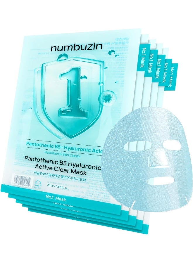 numbuzin No.1 Sheet Mask | Pantothenic B5 Hyaluronic Active Clear Mask | Calming, Soothing, Hydrating | Acne Prone Skin | Controls Excess Oil, Reduces Redness | 5 sheets - Image 1