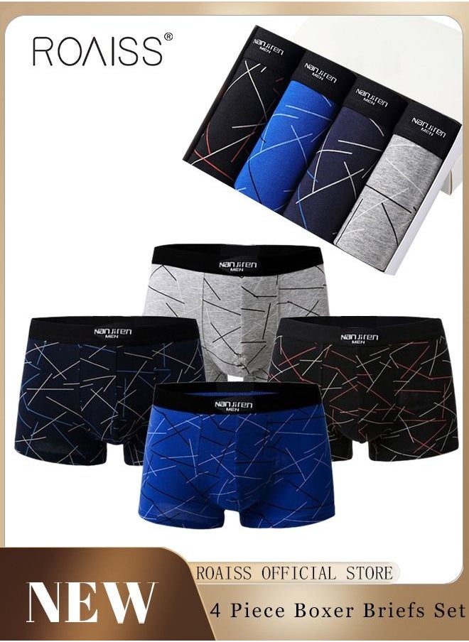 roaiss - Set of 4 Men's 95% Cotton Boxer Shorts Breathable Soft Underwear Summer High Stretch Seamless Underwear - Image 1