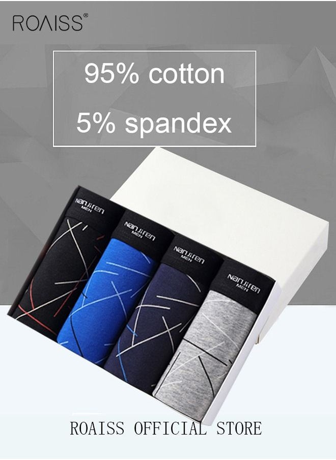 roaiss - Set of 4 Men's 95% Cotton Boxer Shorts Breathable Soft Underwear Summer High Stretch Seamless Underwear - Image 1