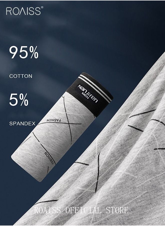 roaiss - Set of 4 Men's 95% Cotton Boxer Shorts Breathable Soft Underwear Summer High Stretch Seamless Underwear - Image 1