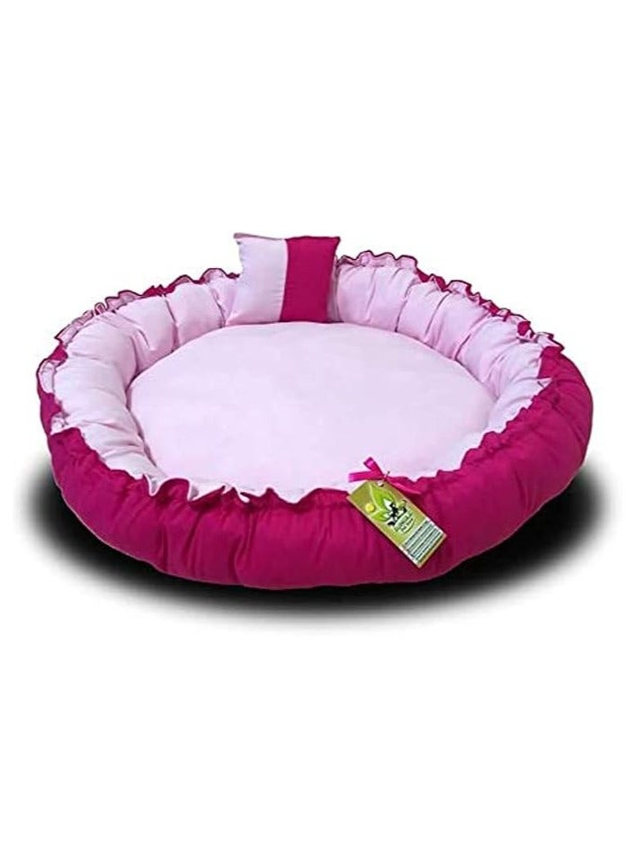 سرير دائري للحيوانات الأليفة للقطط والكلاب - وسادة ناعمة على شكل دونات مع وسادة مريحة وقاعدة مضادة للانزلاق وقابلة للغسل في الغسالة وعش مهدئ للحيوانات الأليفة الصغيرة والمتوسطة - وردي وفوشيا - Image 1