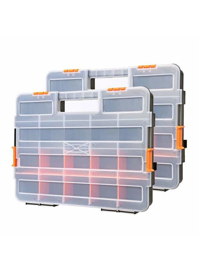 Makitoyo Tool Box Organizers, Interlocking Black Small Parts Organizer for Fasteners, Parts and Crafts w/Removable Dividers, 2 Pieces Pack, Black & Orange.… - Image 1