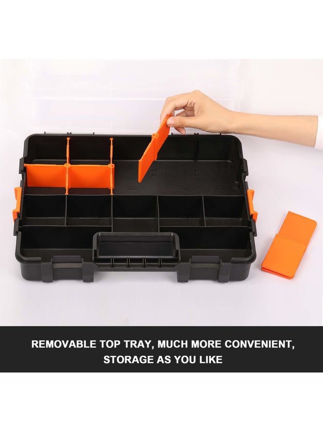 Makitoyo Tool Box Organizers, Interlocking Black Small Parts Organizer for Fasteners, Parts and Crafts w/Removable Dividers, 2 Pieces Pack, Black & Orange.… - Image 5