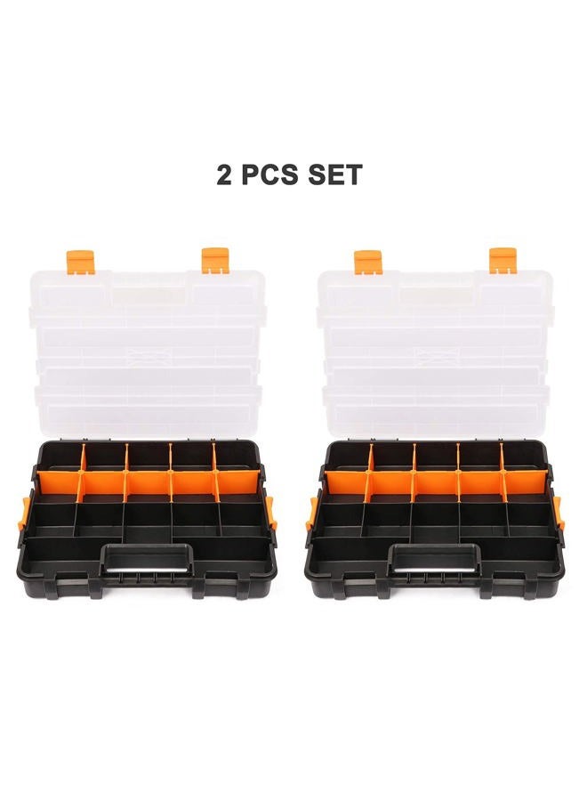 Makitoyo Tool Box Organizers, Interlocking Black Small Parts Organizer for Fasteners, Parts and Crafts w/Removable Dividers, 2 Pieces Pack, Black & Orange.… - Image 4