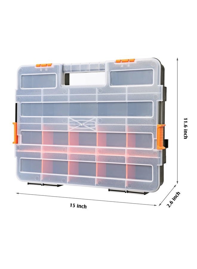 Makitoyo Tool Box Organizers, Interlocking Black Small Parts Organizer for Fasteners, Parts and Crafts w/Removable Dividers, 2 Pieces Pack, Black & Orange.… - Image 2