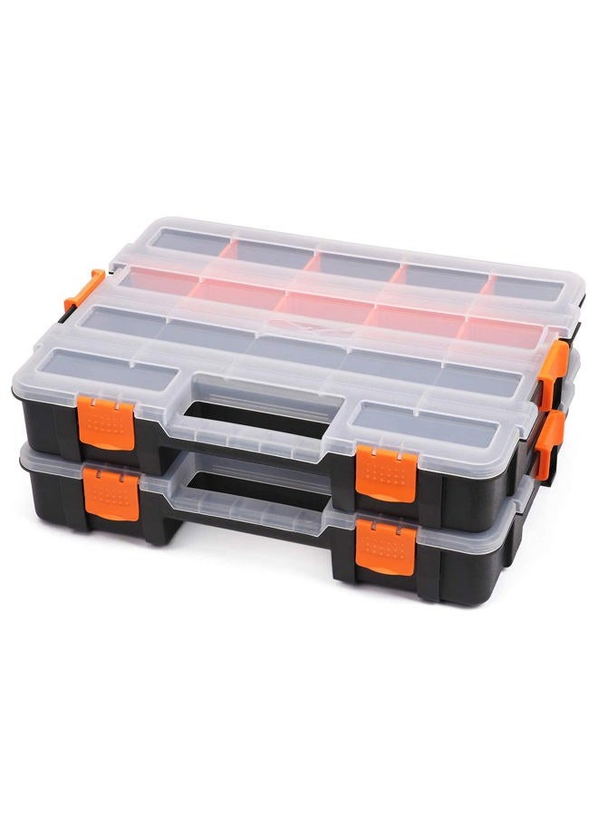 Makitoyo Tool Box Organizers, Interlocking Black Small Parts Organizer for Fasteners, Parts and Crafts w/Removable Dividers, 2 Pieces Pack, Black & Orange.… - Image 3