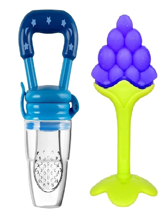 Chopchi Silicone Fruit Shape Teether and Fruit Pacifier for 6-12 Months Babies Combo Pack Color Blue Set - Image 1
