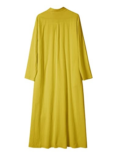 Ladyful Women's Button Down Cotton Linen Shirt Dress Long Sleeve Maxi Shirtdress Beach Summer Dress Pockets Yellow - Image 5