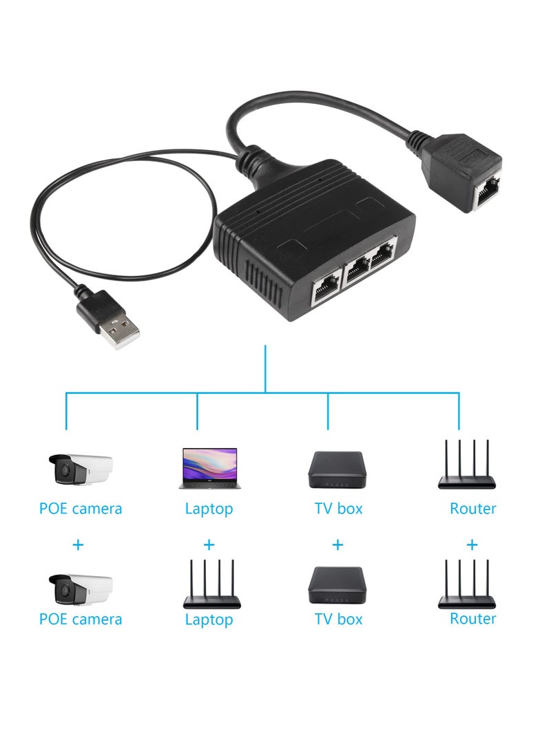 Excefore RJ45 Network Splitter Adapter, Ethernet Cable Splitter, 1 to 3 Internet Splitter 100Mbps High Speed LAN Network Splitter, The Same Time for Cat5, Cat5e, Cat6, Cat7 (Black) - Image 2