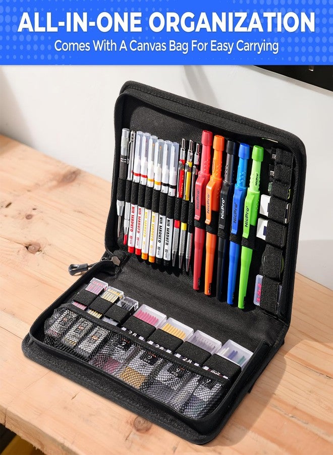 Nicpro 44 Pack CP3000 Carpenter Pencils with Sharpener, Mechanical Carpenter Pencil set with 169PCS Refills, Long Nib Marker Pens, Carbide Scribe Tool & Construction Pencils for Architect Woodworking - Image 4