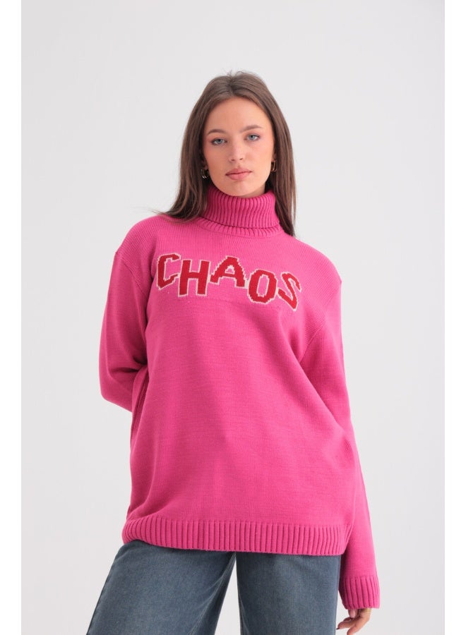 Dresscode Chaos Turtleneck Sweater In Pink - Image 1