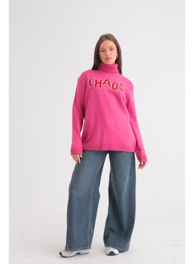 Dresscode Chaos Turtleneck Sweater In Pink - Image 2