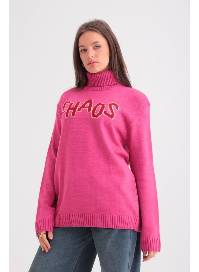 Dresscode Chaos Turtleneck Sweater In Pink - Image 4