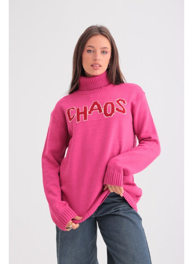 Dresscode Chaos Turtleneck Sweater In Pink - Image 3