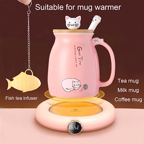 BigNoseDeer Kawaii Tea Cup with Infuser Cute Cat Mug Ceramic Coffee Mug Tea Mug Pink Cute Cool Preppy Stuff Gifts for Women Cat lover Gifts 13oz - Image 4