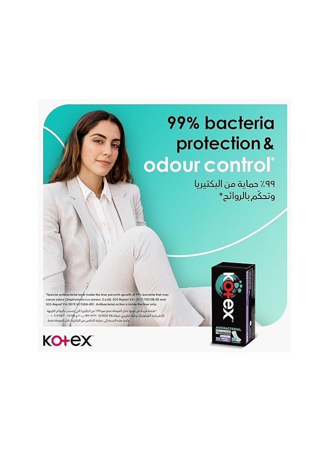 Kotex - Antibacterial Pantyliners Extra Protect Long 20 Liners 99% Protection from Bacteria Growth, Odour Control - Image 1