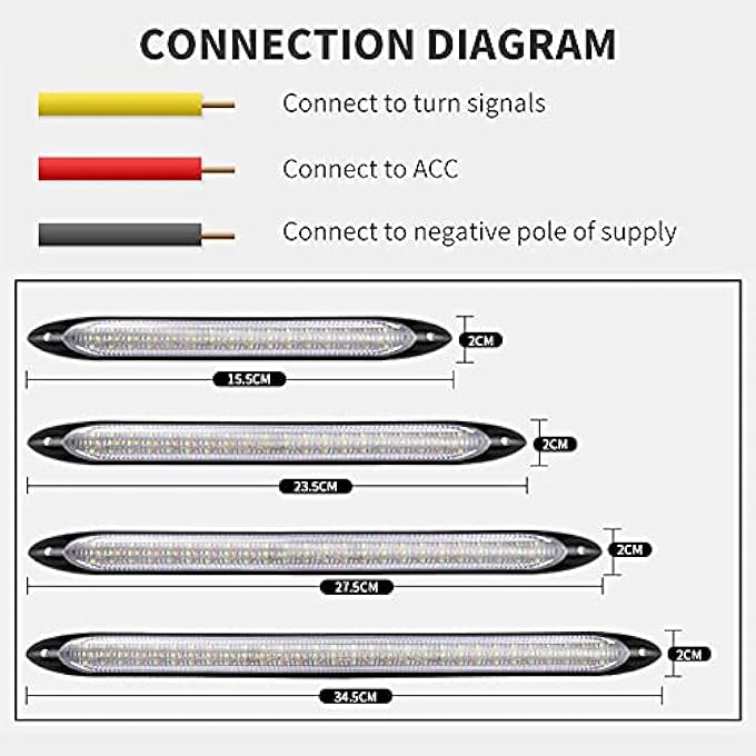 ريحني شريط مصابيح LED نهارية للسيارة DRL مقاومة للماء 12 فولت مصباح أمامي تلقائي متسلسل إشارة انعطاف ضوء نهاري أصفر تدفق عالمي قطعتين 155 سم أبيض وأصفر - Image 4