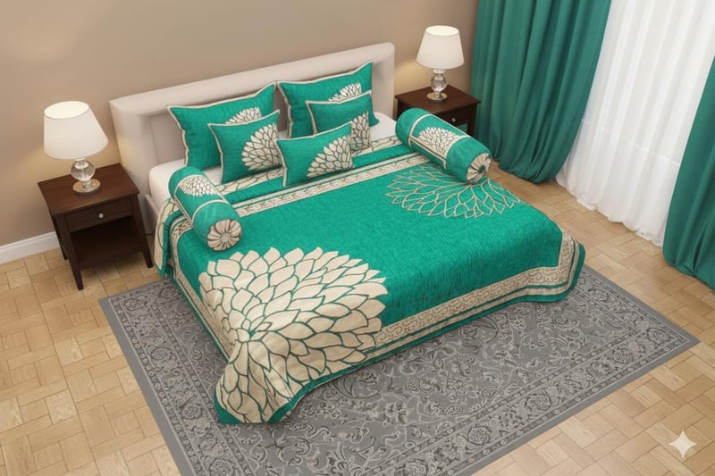 FRESH FROM LOOM 500 Tc Chenille Divan Sets for Living Room; Dining Hall -8 Piece (1 diwan bedsheet, 5 Cushion Covers, 2 Bolster Covers), Multicolor - Image 3