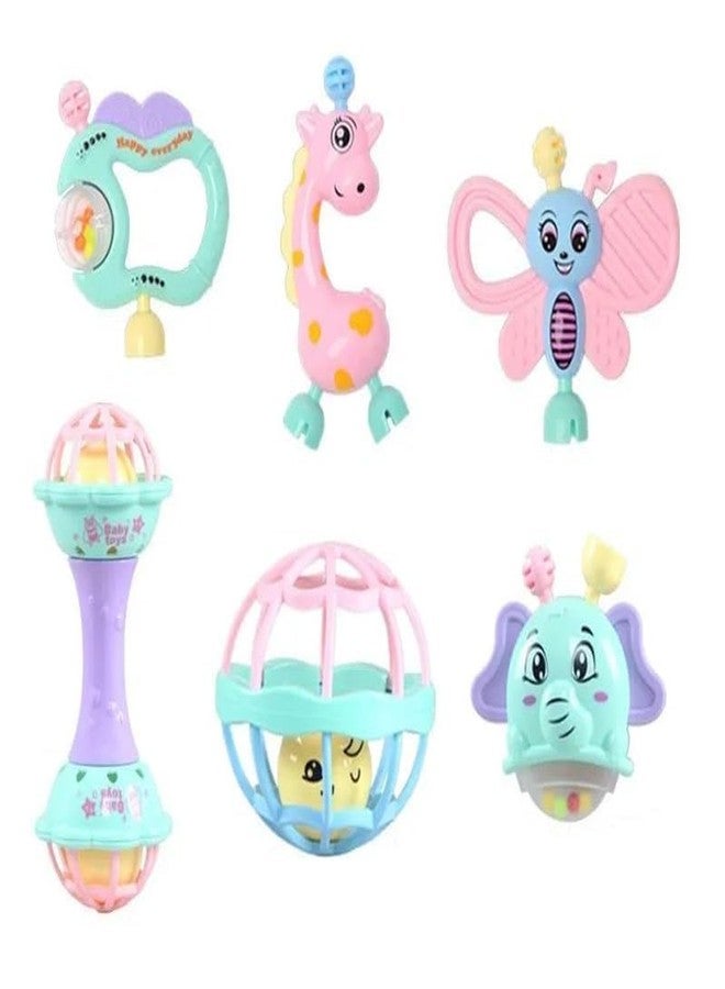 HARKASH Colorful Lovely Attractive Lite Pink Rattle Teether Toy Safe Non-Toxic Plush Rings Babies 6months+ Sorting, Stacking Plugging Toys Children Toddlers Toy Born Baby First Toys - 6 Piece Combo - Image 1