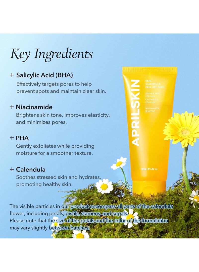 AprilSkin Calendula Peel Off Pore Minimizing Facial Mask 100g Niacinamide BHA/PHA | Vegan | Blackhead Remover, Exfoliating, Deep Cleansing | PHA BHA | Korean Skin Care 3.52 oz - Image 5