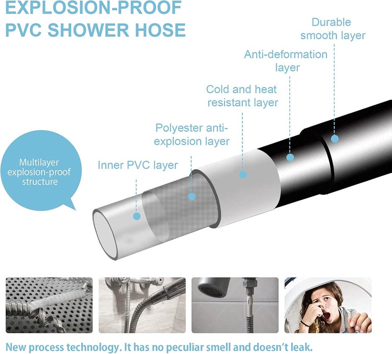 Offo Ultra-Flex Shower Hose, Premium RV PVC Handheld Shower Head Hose Flex Hoses Extension with Brass Insert and Nut for Bathing Pet Bathing, 80 in Matte Black - Image 5