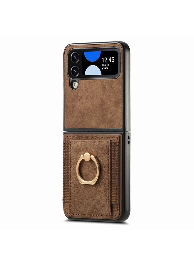 S-TOP Case For Samsung Galaxy Z Flip4 Retro Skin-feel Ring Card Bag Phone Case - Image 2