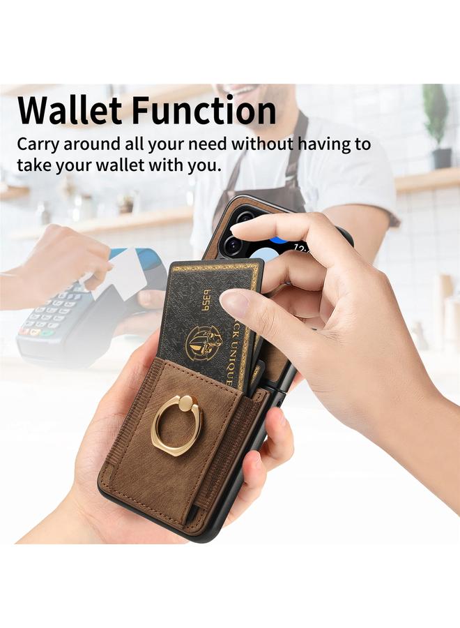 S-TOP Case For Samsung Galaxy Z Flip4 Retro Skin-feel Ring Card Bag Phone Case - Image 5