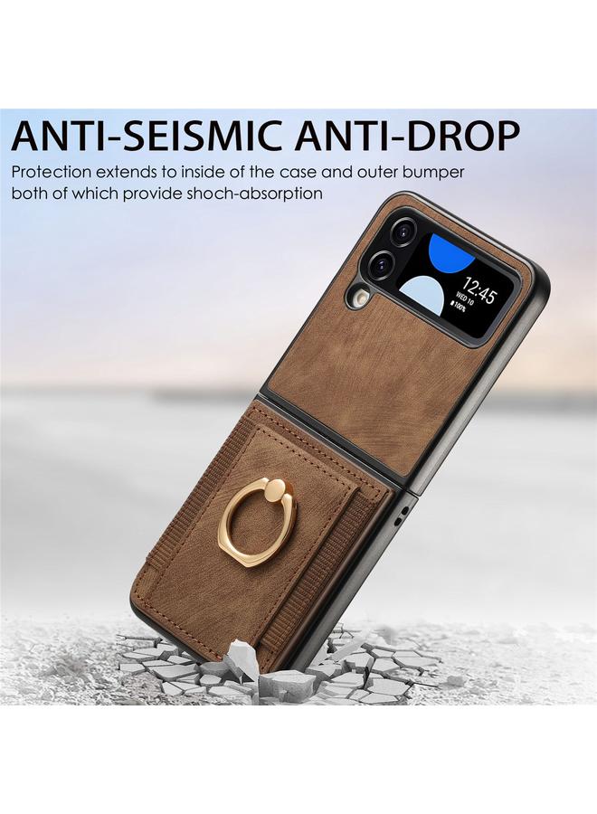 S-TOP Case For Samsung Galaxy Z Flip4 Retro Skin-feel Ring Card Bag Phone Case - Image 4