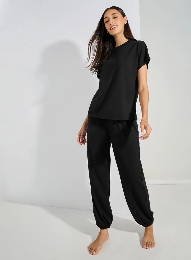 Styli Solid Loopback Top & Jogger Set