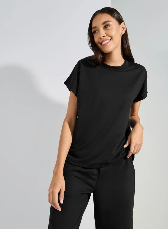 Styli Solid Loopback Top & Jogger Set