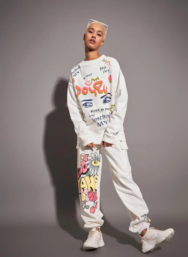 SASSAFRAS Oversized Graphic Print Dropped Shoulder Sweatshirt by Styli
