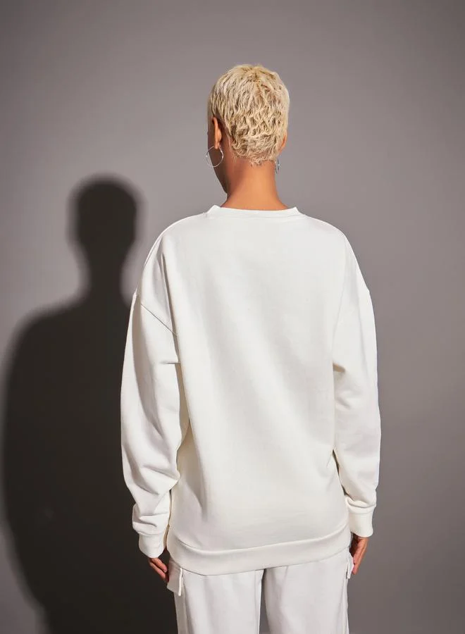 SASSAFRAS Oversized Graphic Print Dropped Shoulder Sweatshirt by Styli