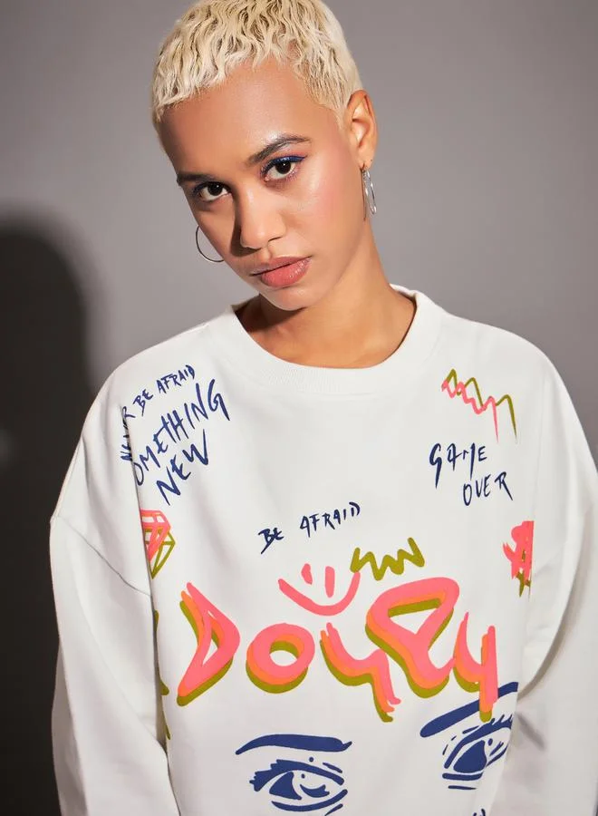 SASSAFRAS Oversized Graphic Print Dropped Shoulder Sweatshirt by Styli