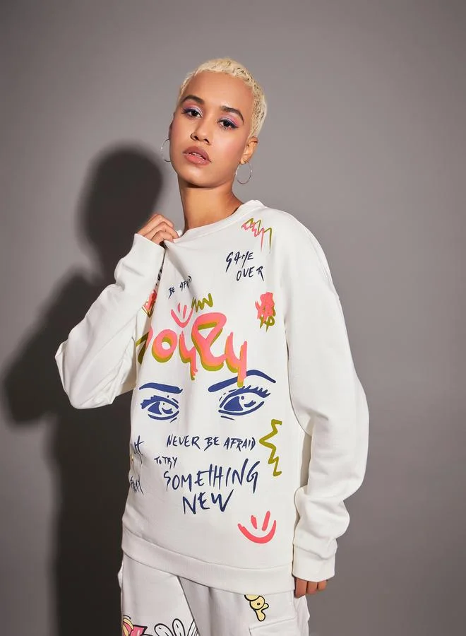 SASSAFRAS Oversized Graphic Print Dropped Shoulder Sweatshirt by Styli