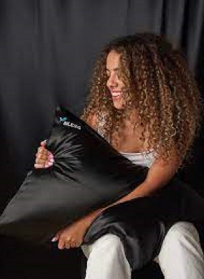 Satin pillowcase for hair and skin care – silky smooth surface helps reduce friction, tangling, and frizz while you sleep – black - Image 2