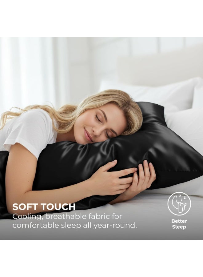 Satin pillowcase for hair and skin care – silky smooth surface helps reduce friction, tangling, and frizz while you sleep – black - Image 5